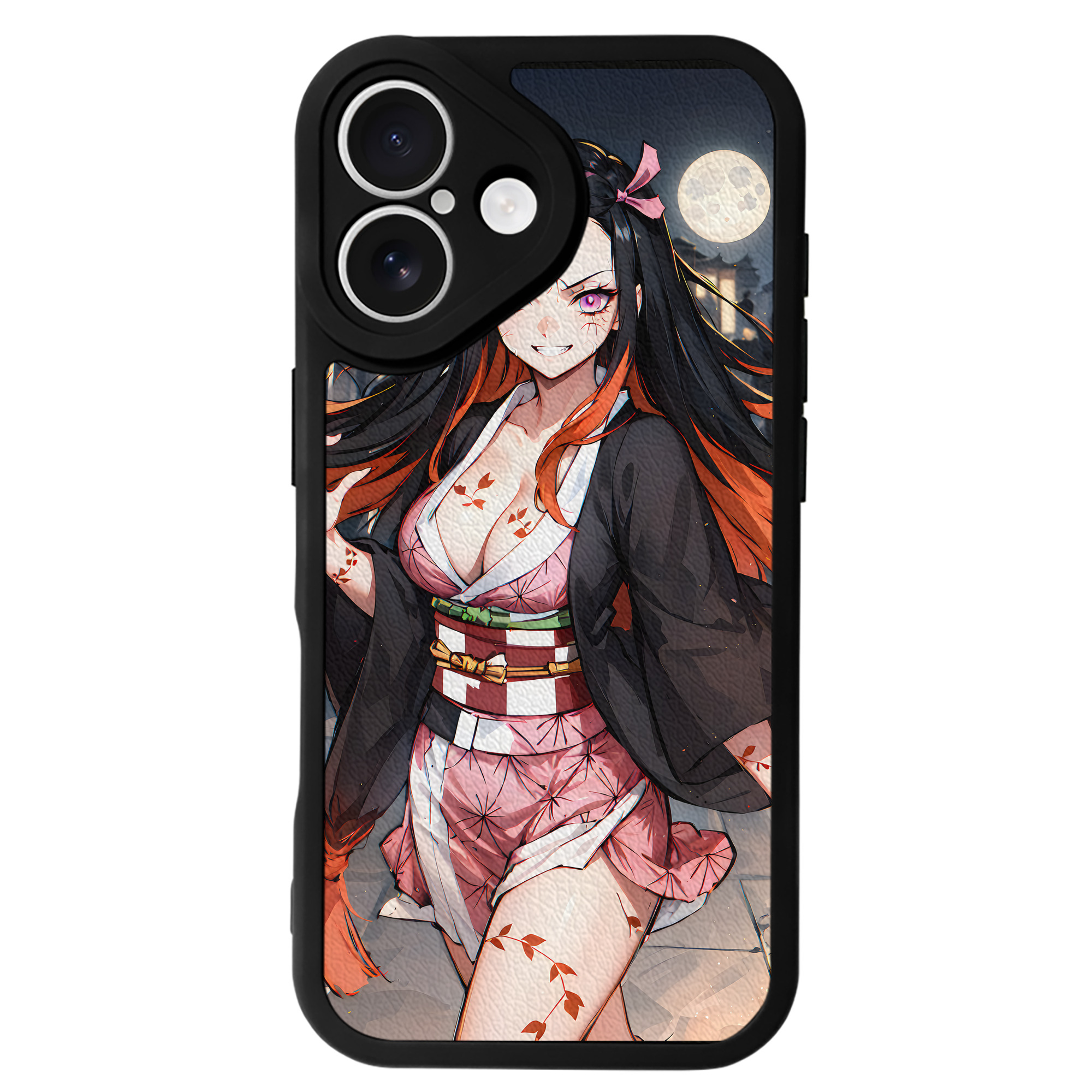 （画像用） 鬼滅の刃（きめつのやいば）竈門 禰󠄀豆子／かまど ねずこ Kamado Nezuko 【iPhone 16シリーズ対応】シリコンスマホケース（レザー調） 材質：シリコン